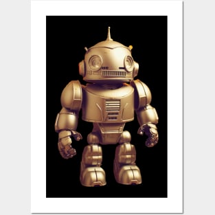 Charming Cyborg in Gold - Golden Toy Robot Posters and Art